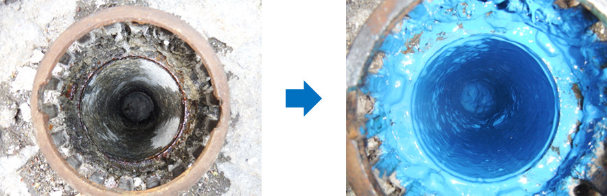 FRPライニングの施工事例 施工前と後の写真